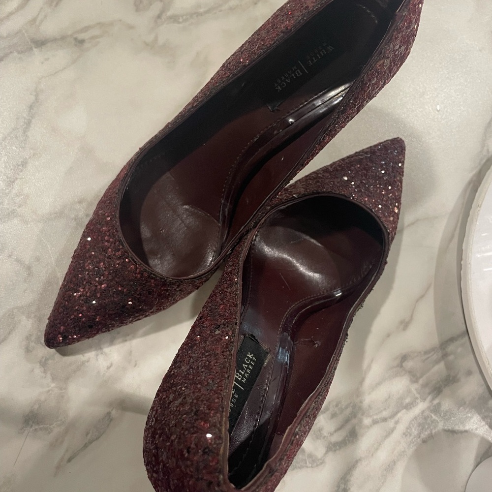 White House Black Market Glittery Burgundy Heels
